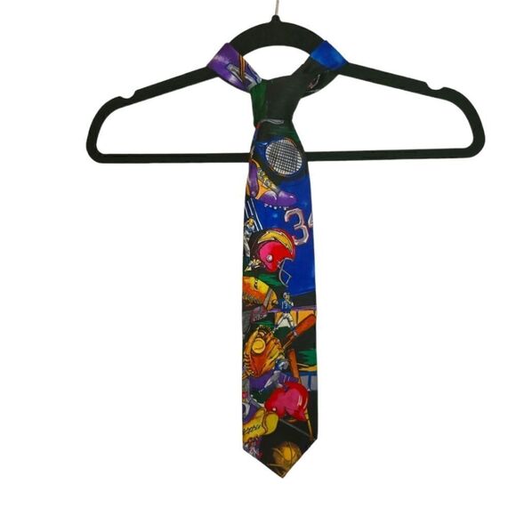 Andoloro men's neck tie, sports theme football baseball - Picture 2 of 6